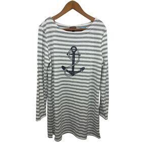 Sandiva Dress Nautical XL Tunic Cover-up Striped Anchor Women’s White OId Money